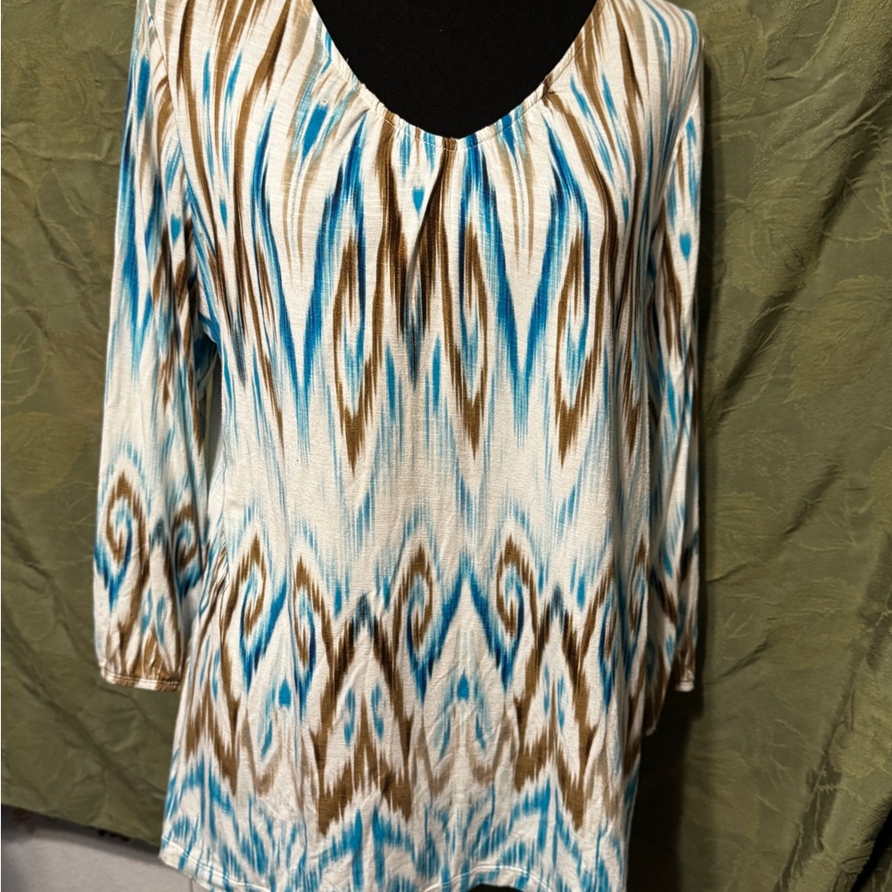 Chico's Vibrant Blue and Brown Tunic Top Sz 2 (XXL)